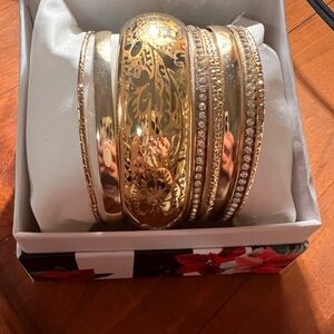 Gold and Rhinestone Bangle Set